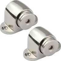 Un juego de dos topes de puerta magnéticos de acero inoxidable, que se fijan con tornillos, sin necesidad de empujar ni someter la pared a ningún imp