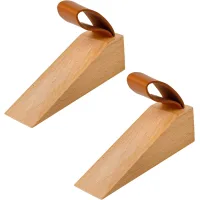 Tope/cuña de puerta de dos piezas, fabricado en madera de haya con veta lisa y clip de cuero, apto para aberturas de puerta de 5 a 30 cm.