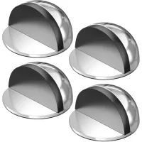 Juego de cuatro topes de puerta de acero inoxidable con almohadillas amortiguadoras de goma para proteger puertas, paredes y muebles (color plata).
