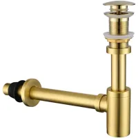 Sifón en forma de p de acero inoxidable para fregadero de cocina y baño, juego completo sin rebosadero, acabado en oro cepillado.