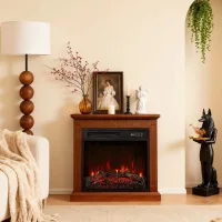 Chimenea eléctrica moderna para el hogar, acabado marrón, llama 3d, fuente de alimentación opcional, 45 cm (18 pulgadas)