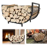 Leñero para interior y exterior, soporte de metal para leña de 24, leñero para chimenea, resistente al agua y al óxido