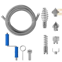 Desatascador de desagües de 5 metros de longitud, incluye accesorios, producto de limpieza y adaptador de corriente.