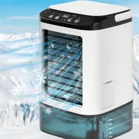 Ventilador de mesa ultrasónico portátil, funcionamiento silencioso, tres velocidades y luz nocturna.