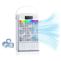 Mini aire acondicionado/enfriador portátil con cuatro velocidades de ventilador e iluminación led blanca rgb.
