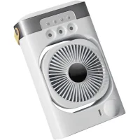 Ventilador de sobremesa portátil recargable con tres velocidades, ideal para oficinas, dormitorios y residencias estudiantiles.