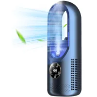 Ventilador de escritorio sin aspas de 6 velocidades – motor potente – bloqueo de seguridad para niños – ideal para espacios pequeños – azul
