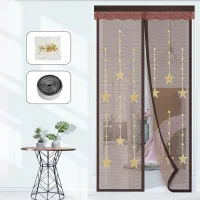 Mosquitera magnética para puerta de balcón con forma de estrella – fibra de poliéster – no requiere taladrar, fácil instalación – 110 x 220 cm