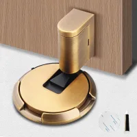 Tope de puerta magnético de aleación de zinc bronce amarillo, tope de puerta magnético sólido con adhesivo y tornillos, 1 pieza