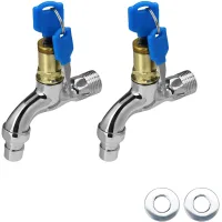 Juego de 2 grifos con cerradura, grifo para exteriores, grifos de agua con cerradura, cerradura para grifo de jardín exterior, para jardín, piscina