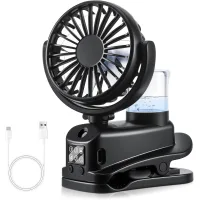 Ventilador con clip, mini ventilador recargable por usb con humidificador en aerosol, negro, 4 velocidades con clip, pantalla led, pequeño ventilador