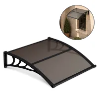 Toldo para puerta exterior 120 x 100 cm, policarbonato 5 mm, canalón de desagüe, soportes abs negros, cubierta marrón