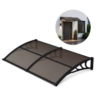 Toldo para puerta exterior 200 x 100 cm, policarbonato 5 mm, canalón de desagüe, soportes abs negros, cubierta marrón