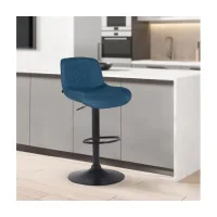 Lote De 2 Taburetes De Bar Solon Negro Tela Azul 50x50x85 Cm Clp