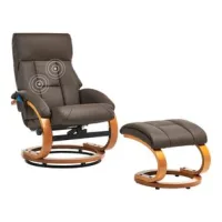 Sillón De Masaje Reclinable Giratorio Con Reposapiés Con Calefacción De Piel Sintética Marrón Force