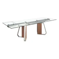 Mesa Comedor Extensible Cristal Nogal Y Acero 180x100x76