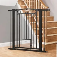 Barrera de seguridad para mascotas de acero y plástico, altura 106 cm, ancho regulable 76-104 cm, con puerta para gatos