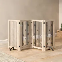 Barrera para perro autoportante de 4 paneles con puerta bloqueable, mdf y acero, 205 x 30,5 x 91,5 cm