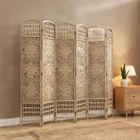 Biombo de madera natural 6 paneles 240x170 cm