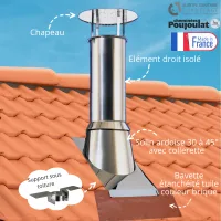 Kit de salida de techo aislado therminox poujoulat diámetro 150 pendiente de 30 a 45 grados acabado inox faldón de ladrillo