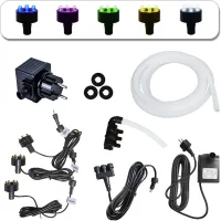 Set completo köhko con bomba 1500 l/h para fuente de jardín, 3 led (lila), distribuidor 3 vías,tubo,cable 5 m,transformador y junta de espuma