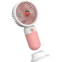 Mini ventilador adorable, ventilador de bolsillo, ventilador de escritorio portátil, recargable, estampado de frutas de verano, soporte para teléfono