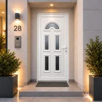Puerta de entrada blanca m2 en pvc l100x h210, apertura de tirar a la izquierda (vista interior)