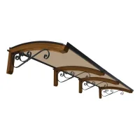 Refugio exterior de madera laminada, cobertura de policarbonato bronce, dimensiones 100x300 cm, color madera miel
