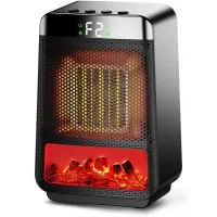 Calentador auxiliar, calentador cerámico eco ptc con temporizador y luz ambiental 3d (para sala de estar, baño, oficina)