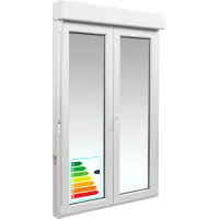Balconera pvc 140x229cm oscilobatiente blanca isoxa doble acristalamiento transparente 4/16/4 bajo emisivo con persiana