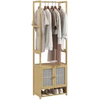 Mueble perchero de entrada para ropa de bambú con zapatero 53x31x168 cm