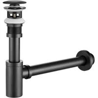 Sifón de acero inoxidable con tapón - sifón universal - tapón - emergente (kit negro con rebosadero)