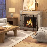 Pantalla plegable de acero negro de 3 paneles para chimenea, 135 l