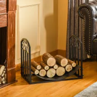 Soporte para leña, para chimenea, capacidad de carga de 60 kg, metal con revestimiento de epoxi negro.