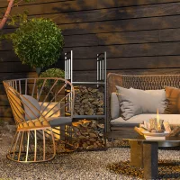Estante para leña, soporte para leña, estante modular para almacenar leña con 4 ganchos, dimensiones 46 x 32 x 126 cm