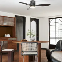 Ventilador de techo con luz y mando a distancia, 3 colores de luz, 6 velocidades, brillo regulable, negro.