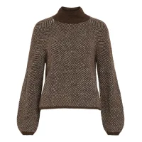 VILA Jersey 'Vilory'  marrón oscuro / blanco