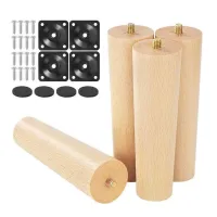4pcs Pieds De Meuble En Bois 15cm Pieds De Canapé Avec Plaque De Montage, Vis Et Tapis Antidérapants, Pieds Pour Table Lit Canapé