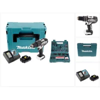 Makita Dhp 482 Rf1j W Taladro Combinado De Impacto Inalámbrico 18 V Color Blanco En Maletín Makpac 2 + 1x Batería Bl1830 3,0 Ah + Cargador Dc 18 Rc + Juego De Brocas Y Puntas B-53811 De 100 Accesorios