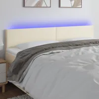 Cabecero Con Led Cuero Sintético Color Crema 180x5x78/88 Cm Vidaxl