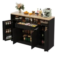 Aparador De Cocina Negro Mdf Con Iluminación Led Rgb Welltin, 140 × 35 × 95 Cm – Negro