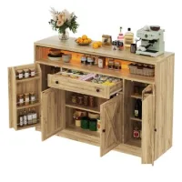 Aparador De Cocina Con Iluminación Led Rgb De Mdf Welltin, 140 × 35 × 95 Cm – Natural