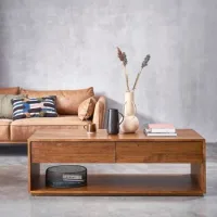 Mesa De Centro De Madera De Mindi Maciza Con Acabado Nogal