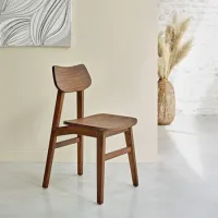 Silla De Madera De Mindi Maciza Con Acabado Nogal