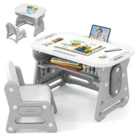 Mesa Y Silla Infantil 3 En 1 Costway (gris)