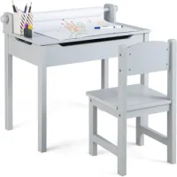 Juego De Mesa Y Silla Infantil De Madera Costway Escritorio Infantil Con Almacenamiento (gris)