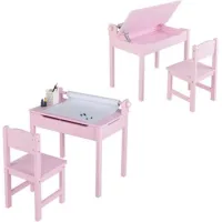 Juego De Mesa Y Silla Infantil De Madera Costway Escritorio Infantil Con Almacenamiento (rosa)