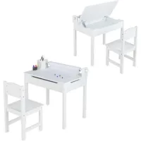 Juego De Mesa Y Silla Infantil De Madera Costway Escritorio Infantil Con Almacenamiento (blanco)
