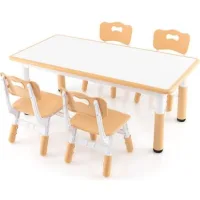 Juego De Mesa Infantil Y 4 Sillas Costway Escritorio Ajustable En Altura (natural)