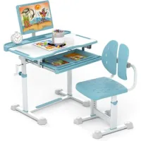 Juego De Escritorio Y Silla Para Niños Costway Mesa Y Silla Ajustables En Altura (azul)